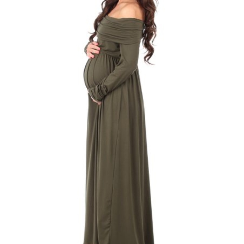 Olive Off-Shoulder Maternity Dress